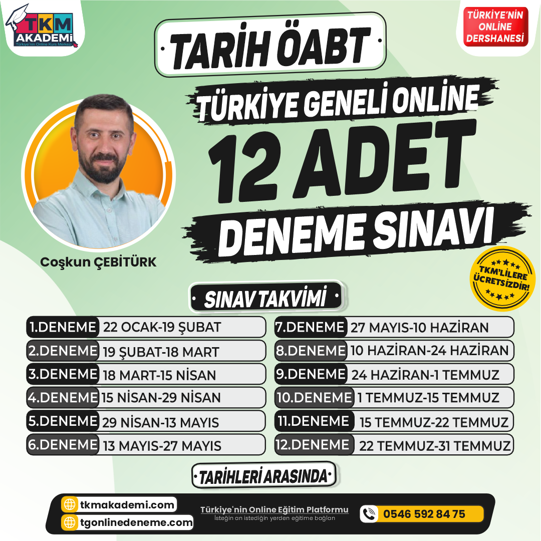 Tarih ÖABT Türkiye Geneli 12 Adet Deneme Sınavı