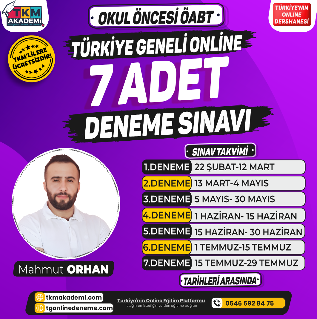 Okul Öncesi ÖABT Türkiye Geneli 7 Adet Deneme Sınavı