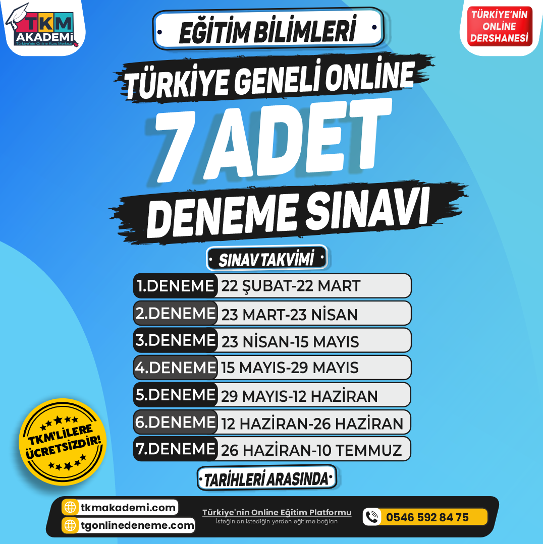 Eğitim Bilimleri Türkiye Geneli 7 Adet Deneme Sınavı