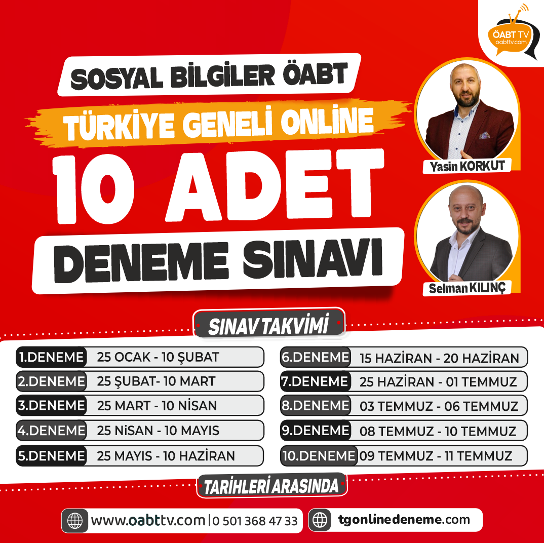 2025 Sosyal Bilgiler ÖABT 10 Deneme Sınavı - Öabt Tv