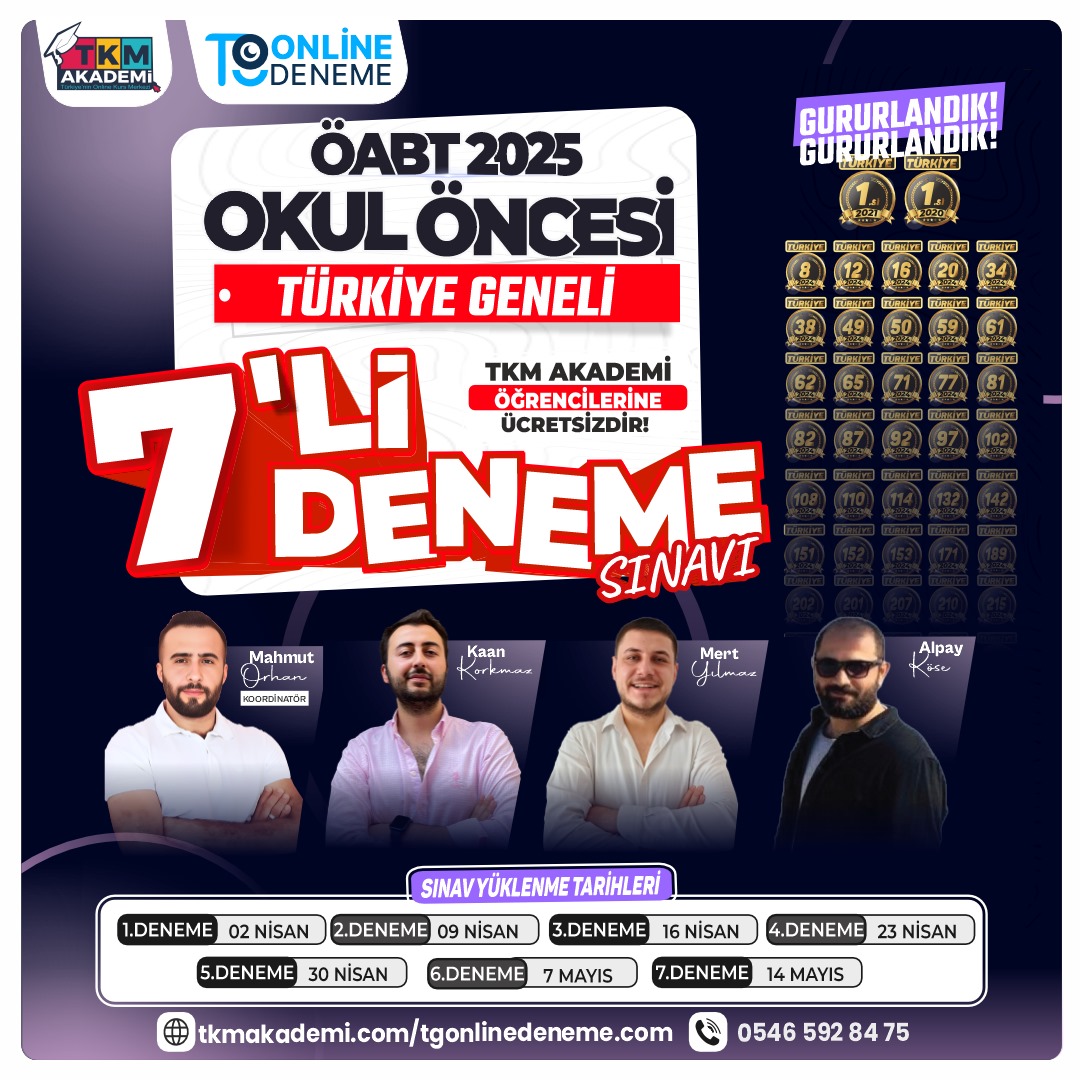 2025 Okul Öncesi ÖABT Türkiye Geneli 7 Deneme Sınavı - TKM Akademi